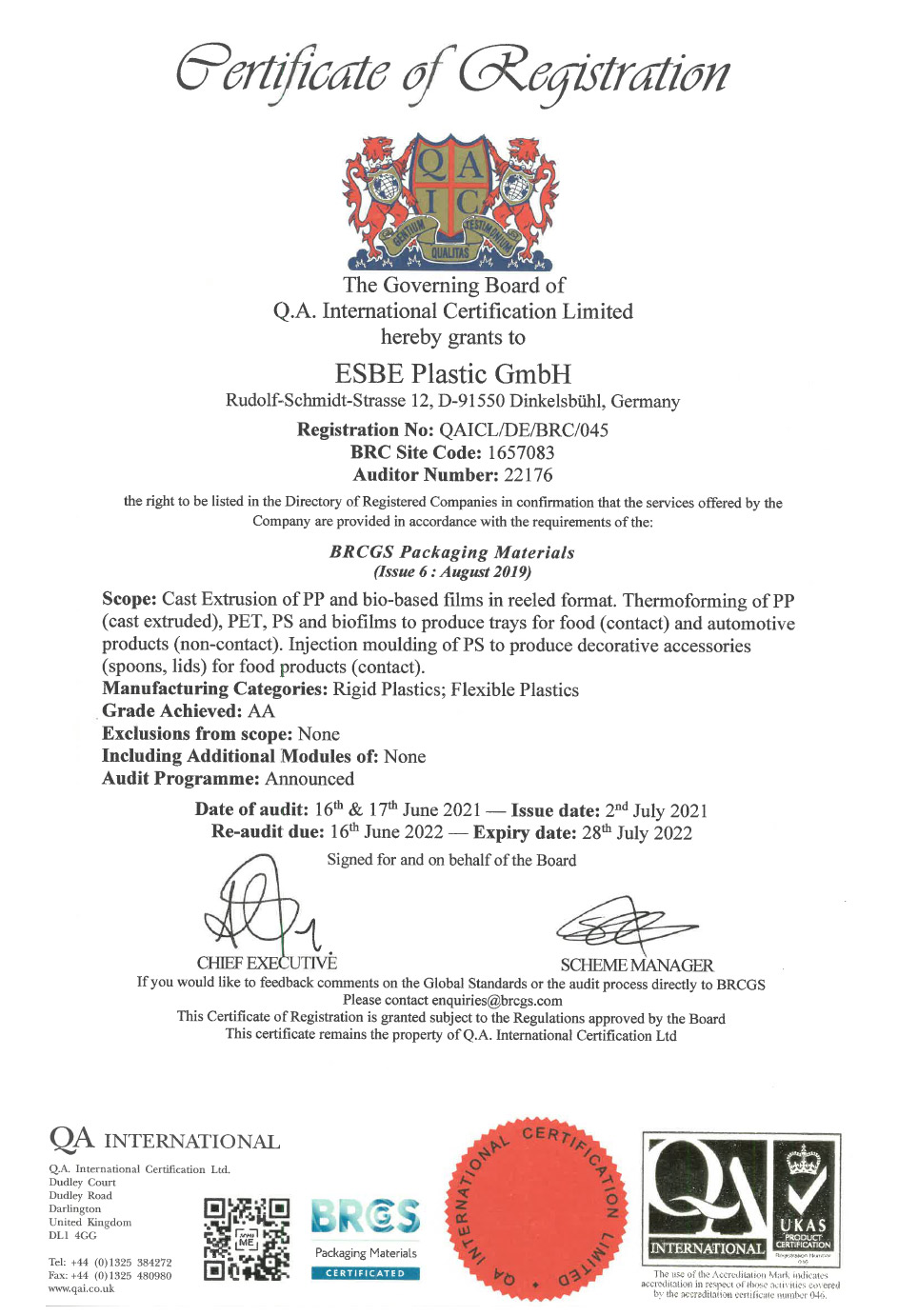 BRC certificate englisch Vorschau